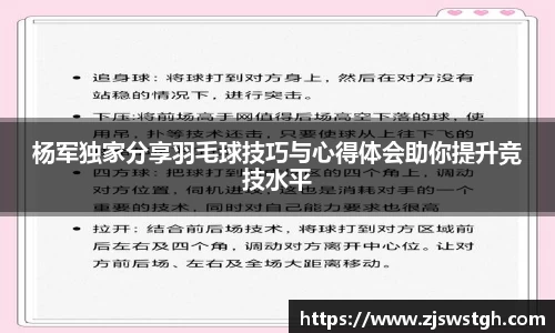 杨军独家分享羽毛球技巧与心得体会助你提升竞技水平